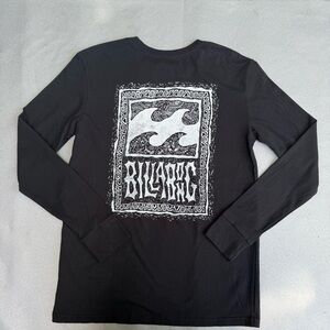 NWT Billabong Women’s Black Long Sleeve Cotton Crewneck T-Shirt Print Back M